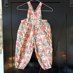 Goldie & Ace 100% cotton flamingo 🦩 Overalls in Pink and Green